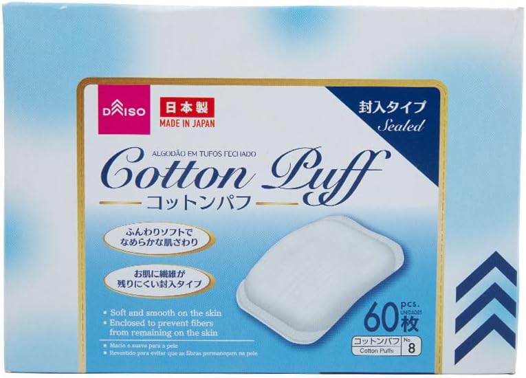 Daiso Cotton Puff – Sealed Pack – 60 Pieces White - Image 1